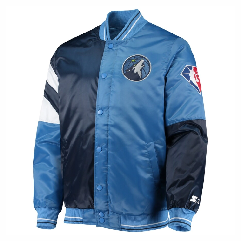 Minnesota Timberwolves Leader Navy Blue and Blue Varsity Jacket