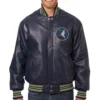 Minnesota Timberwolves Leather Navy Blue Jacket