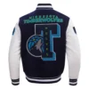 Minnesota Timberwolves Mashup Wool and Leather Navy Blue and White Varsity Jacket 2