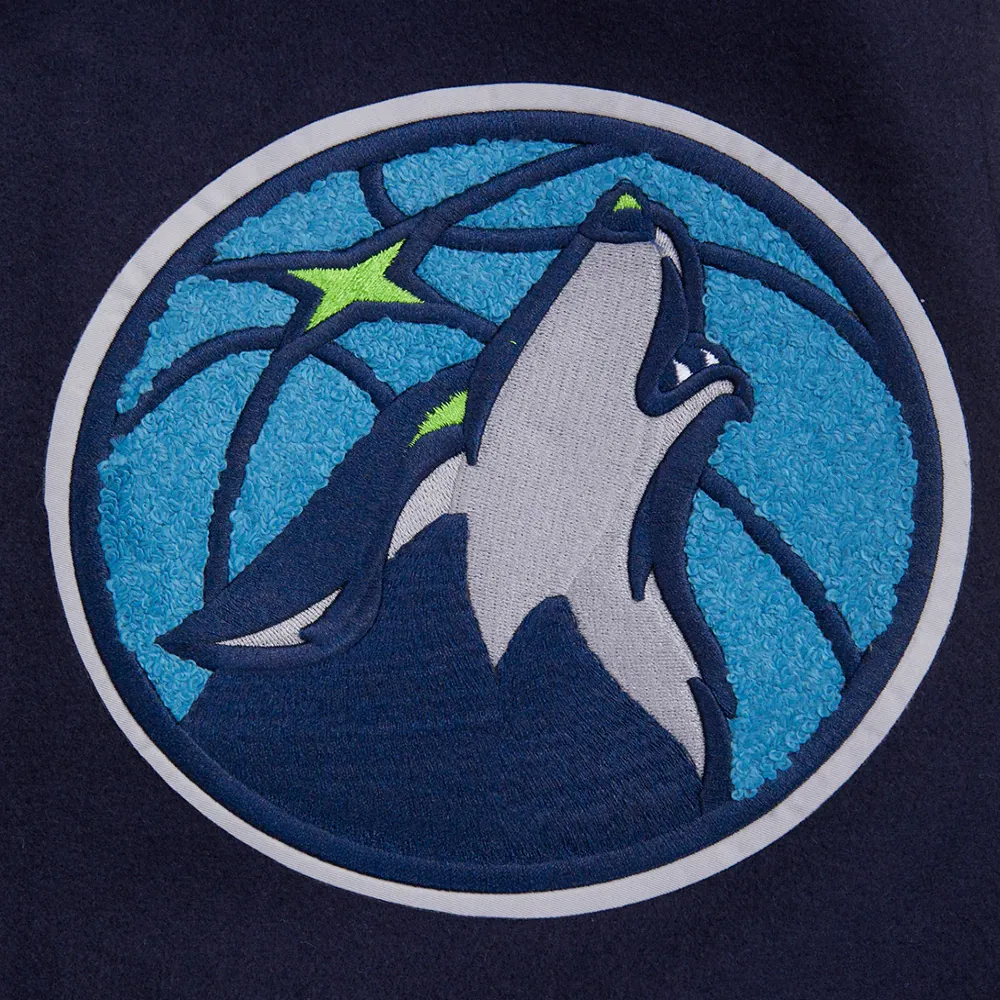 Minnesota Timberwolves Mashup Wool and Leather Navy Blue and White Varsity Jacket 4