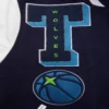 Minnesota Timberwolves Mashup Wool and Leather Navy Blue and White Varsity Jacket 5