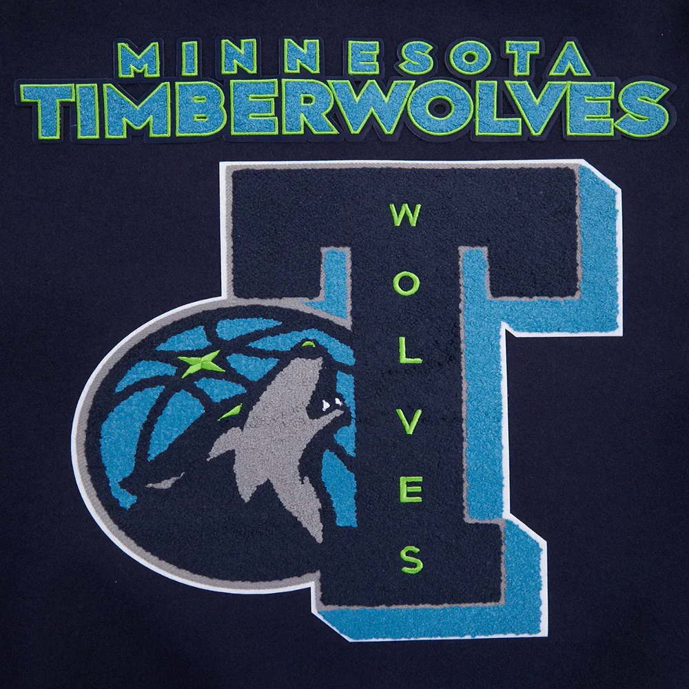 Minnesota Timberwolves Mashup Wool and Leather Navy Blue and White Varsity Jacket 8