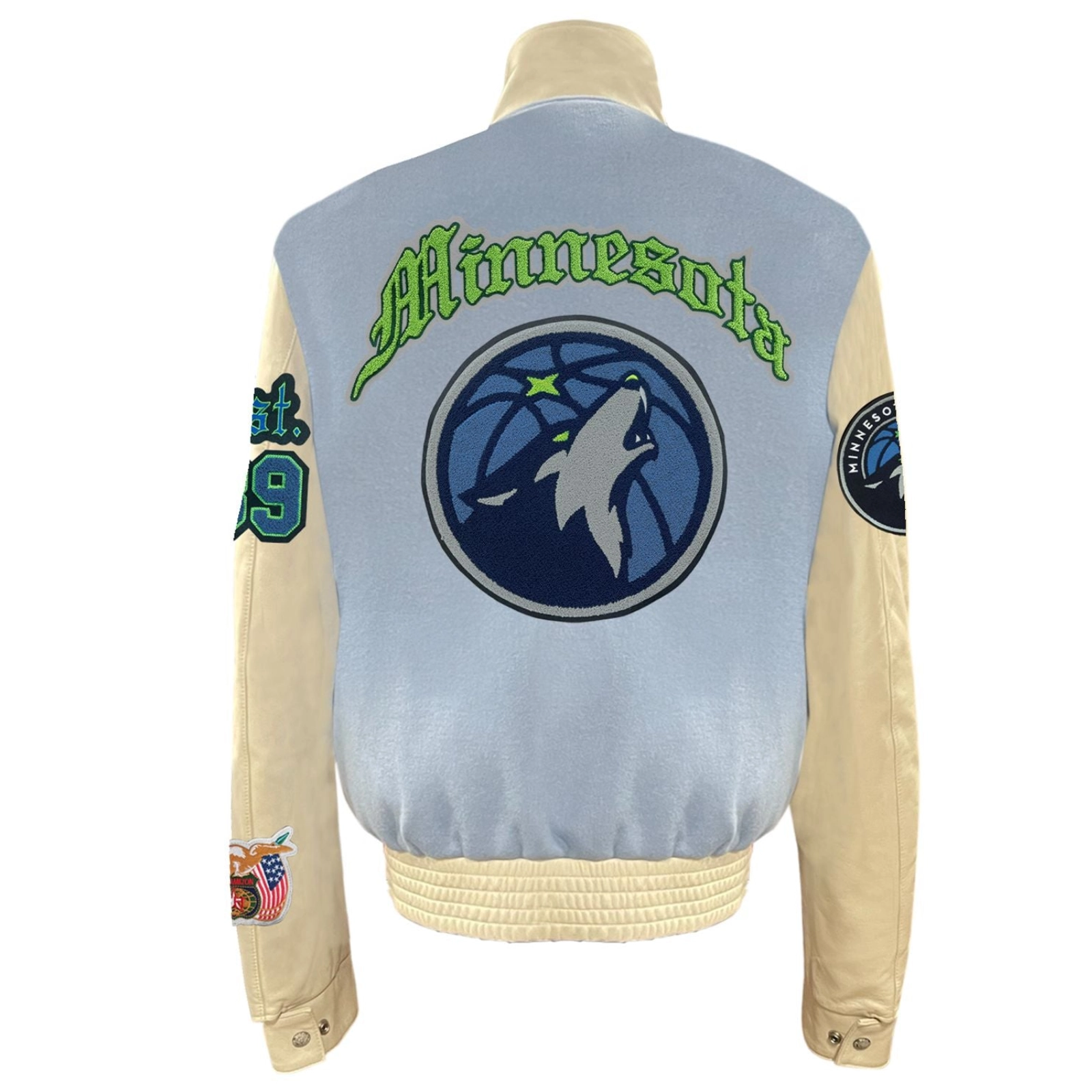Minnesota Timberwolves Old English Blue Wool Varsity Jacket 1