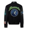 Minnesota Timberwolves Old English Wool Varsity Black Jacket 1