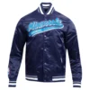 Minnesota Timberwolves Script Tail Navy Blue Varsity Jacket 1