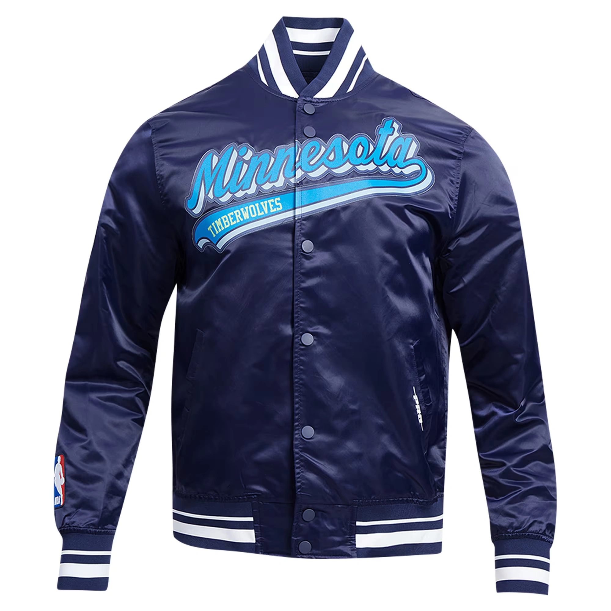 Minnesota Timberwolves Script Tail Navy Blue Varsity Jacket 1