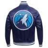 Minnesota Timberwolves Script Tail Navy Blue Varsity Jacket 3