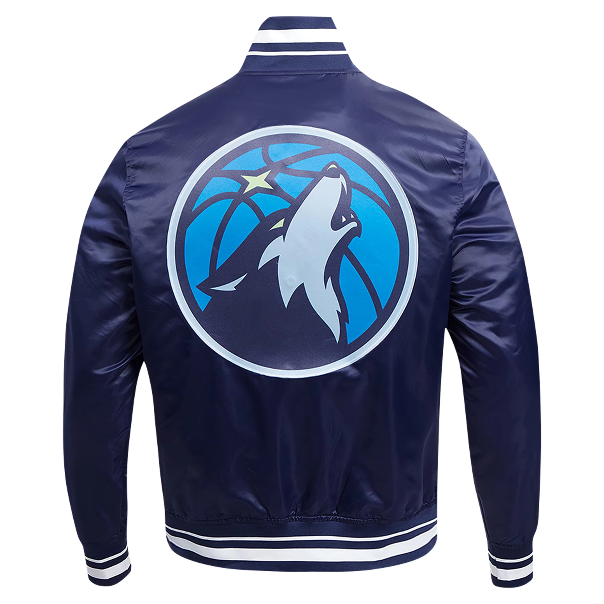 Minnesota Timberwolves Script Tail Navy Blue Varsity Jacket 3