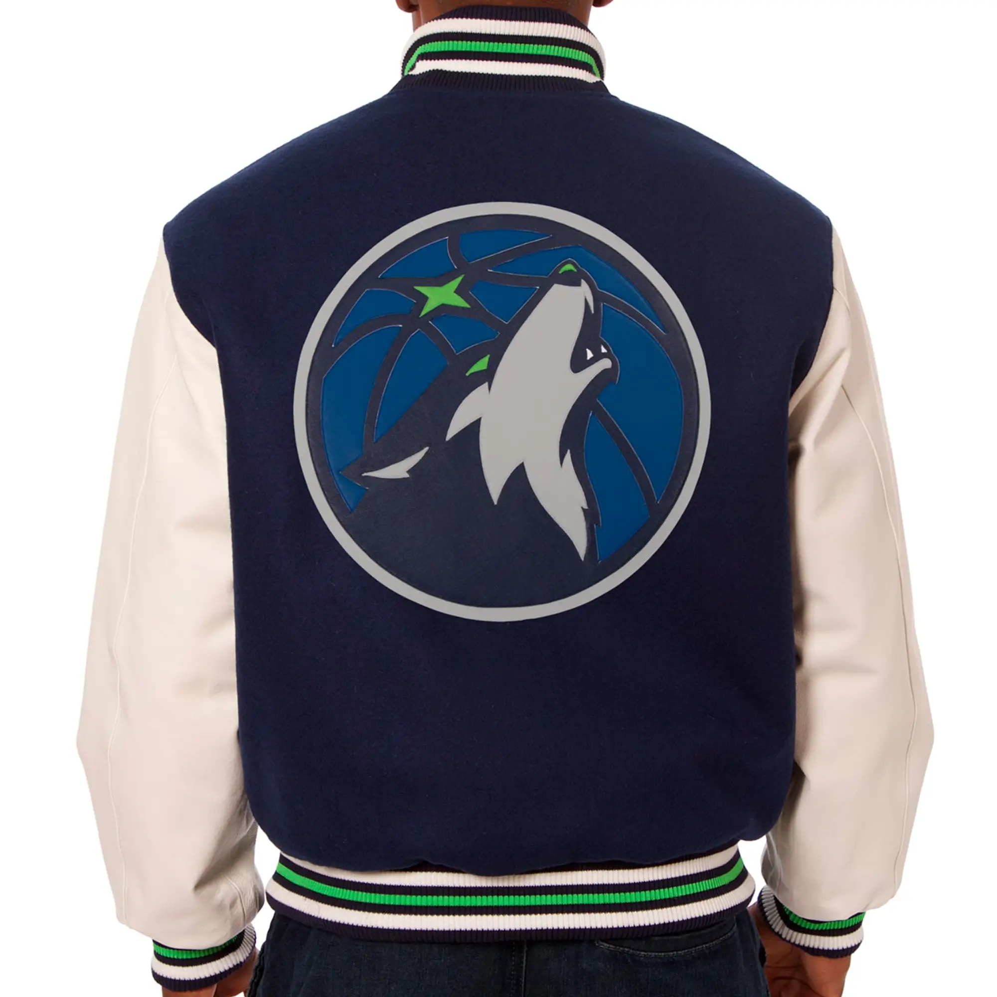 Minnesota Timberwolves Two Tone Navy Blue Wool Varsity Jacket 1