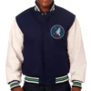 Minnesota Timberwolves Two Tone Navy Blue Wool Varsity Jacket