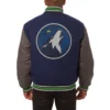 Minnesota Timberwolves Two Tone Navy Wool Varsity Jacket 1