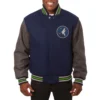 Minnesota Timberwolves Two Tone Navy Wool Varsity Jacket