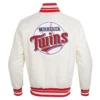 Minnesota Twins Retro Classic Full-Snap Satin Varsity Cream Jacket 1