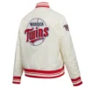 Minnesota Twins Retro Classic Women’s Full-Snap Satin Varsity Cream Jacket 3