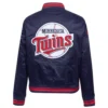Minnesota Twins Retro Classic Women’s Full-Snap Satin Varsity Navy Jacket 1