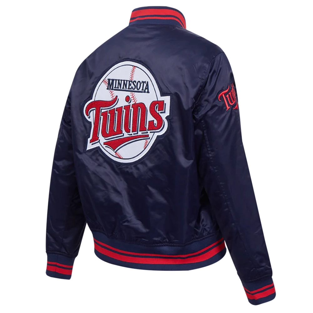 Minnesota Twins Retro Classic Women’s Full-Snap Satin Varsity Navy Jacket 3