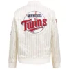 Minnesota Twins Retro Classic Women’s Pinstripe Full-Snap Satin Varsity Cream Jacket 1