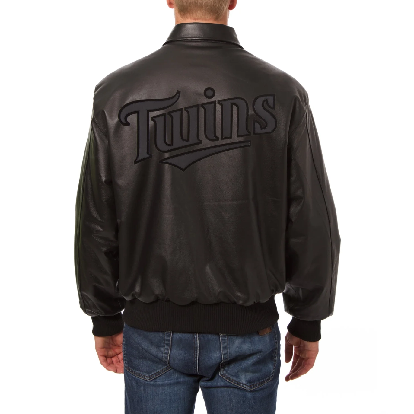 Minnesota Twins Shirt Collar Full Leather Bomber Varsity Black Jacket 1