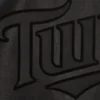 Minnesota Twins Shirt Collar Full Leather Bomber Varsity Black Jacket 3