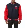 Minnesota Twins Two Tone Handcrafted Logo NavyRed Wool Varsity Jacket
