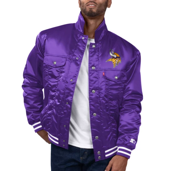 Minnesota Vikings Silver Tab Satin Trucker Purple Varsity Jacket
