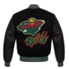 Minnesota Wild Letterman Logo Full Black Varsity Jacket 1