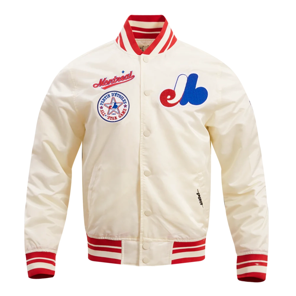 Montreal Expos Retro Classic Full-Snap Satin Varsity Cream Jacket 1