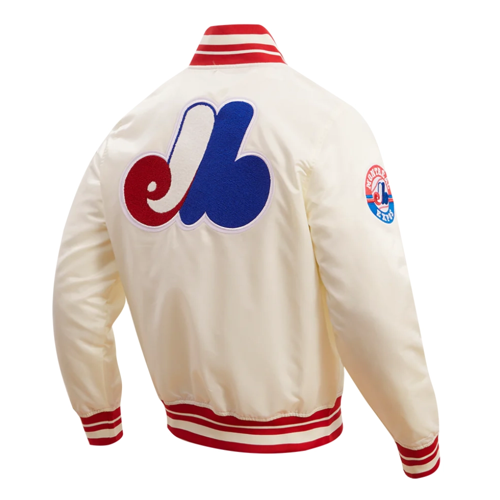 Montreal Expos Retro Classic Full-Snap Satin Varsity Cream Jacket 3