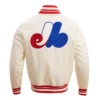 Montreal Expos Retro Classic Full-Snap Satin Varsity Cream Jacket 4