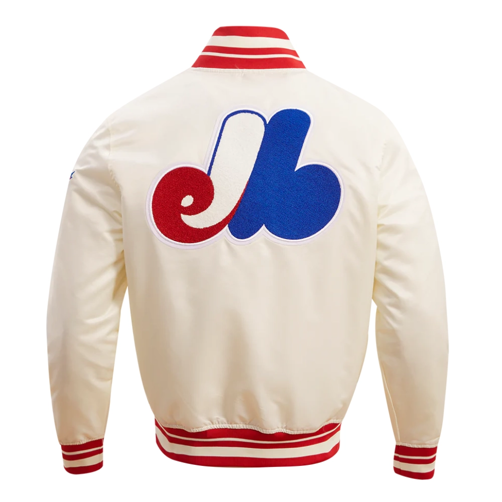 Montreal Expos Retro Classic Full-Snap Satin Varsity Cream Jacket 4