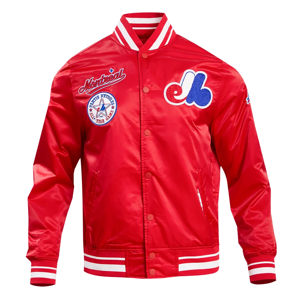 Montreal Expos Retro Classic Full-Snap Satin Varsity Jacket – Red