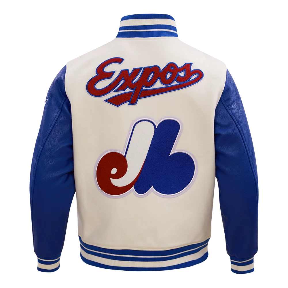 Montreal Expos Retro Classic WhiteBlue Wool & Leather Varsity Jacket 1