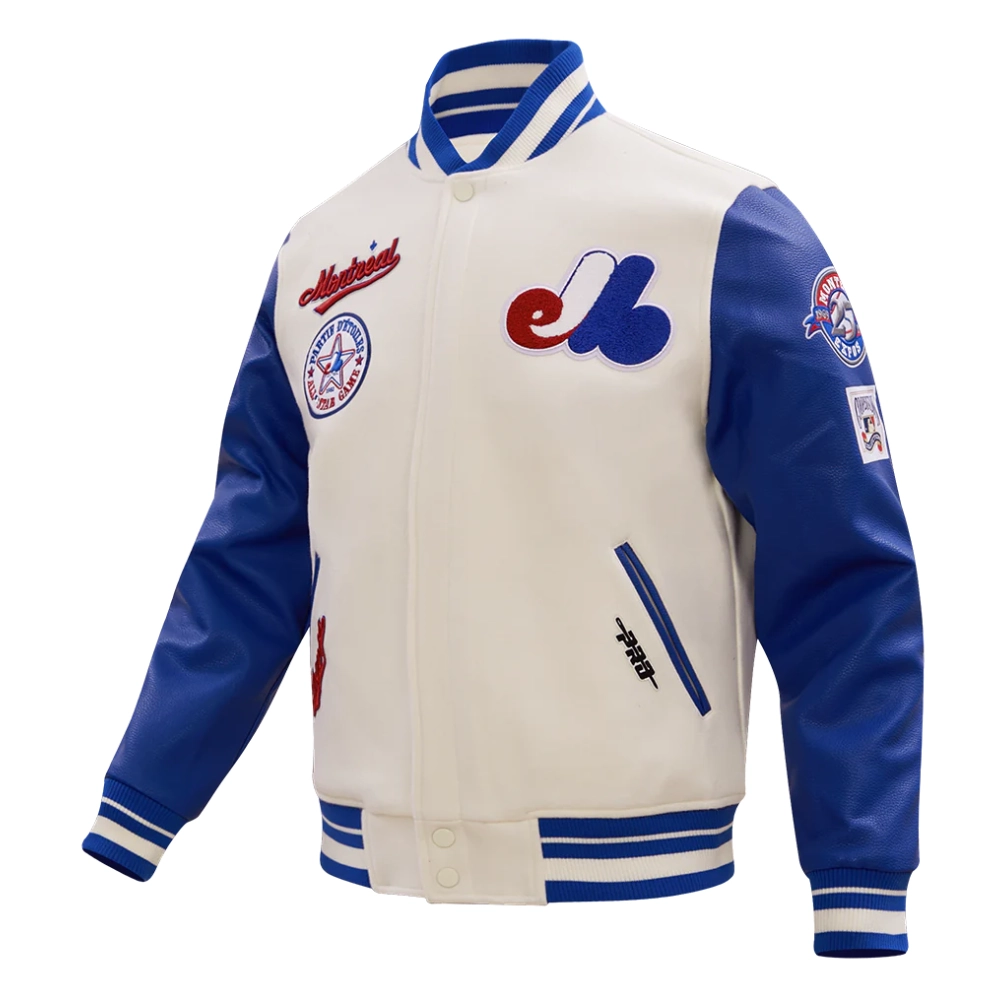 Montreal Expos Retro Classic WhiteBlue Wool & Leather Varsity Jacket 2