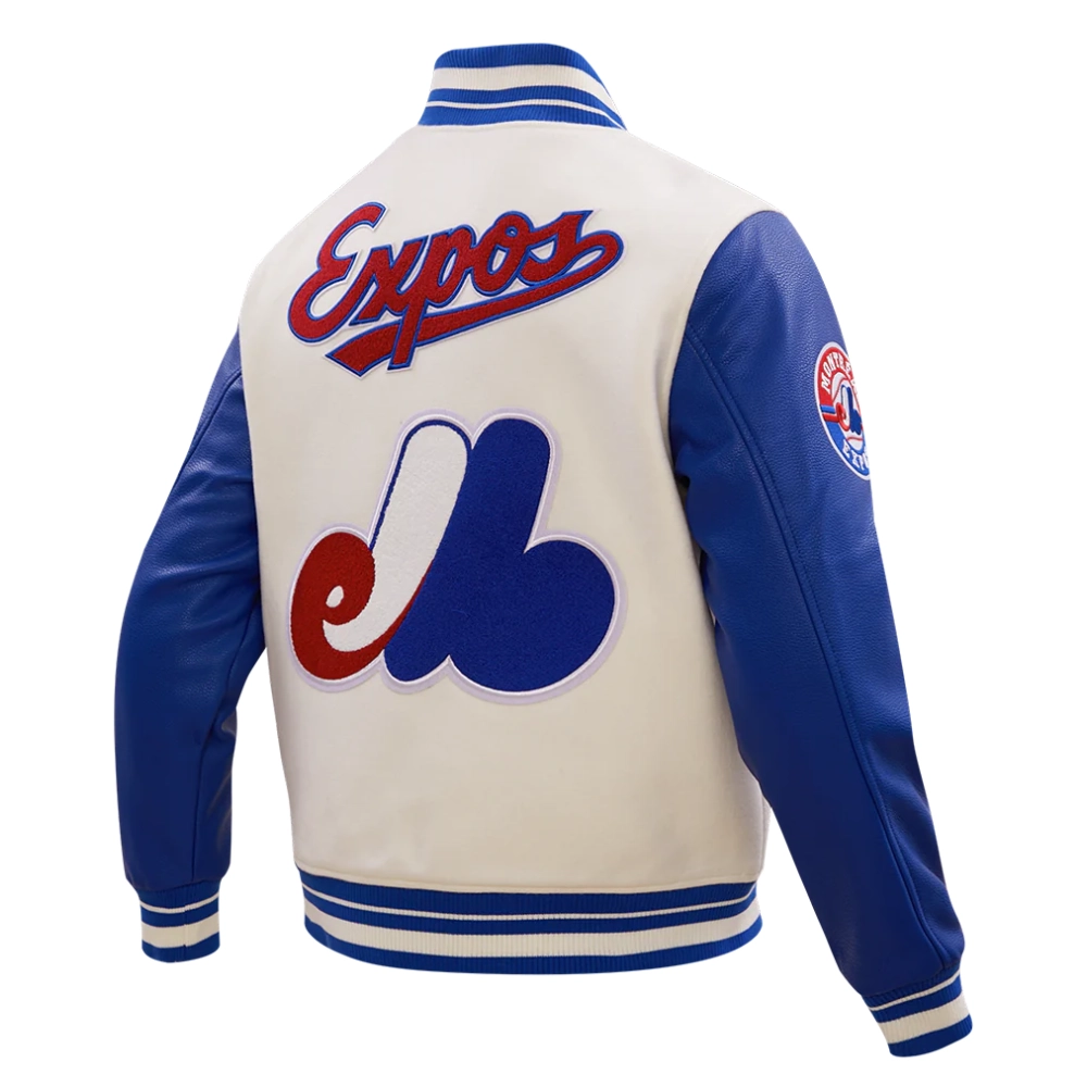 Montreal Expos Retro Classic WhiteBlue Wool & Leather Varsity Jacket 3