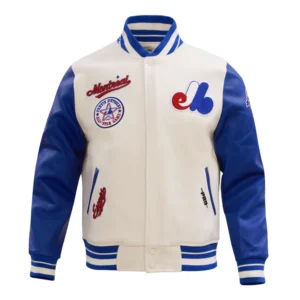 Montreal Expos Retro Classic WhiteBlue Wool & Leather Varsity Jacket