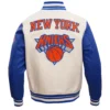 NBA New York Knicks Retro Classic Wool and Leather Blue and White Varsity Jacket 3