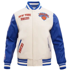 Golden State Warriors Retro Classic Full-Zip Cream and Blue Varsity Jacket
