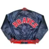 Navy Blue Atlanta Braves Satin Bomber Varsity Jacket