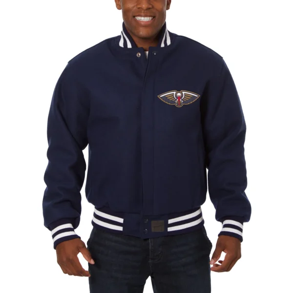 Navy Blue New Orleans Pelicans One Color Varsity Jacket