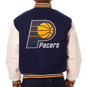 Navy Blue and White Indiana Pacers Two Tone Wool Varsity Jacket 1