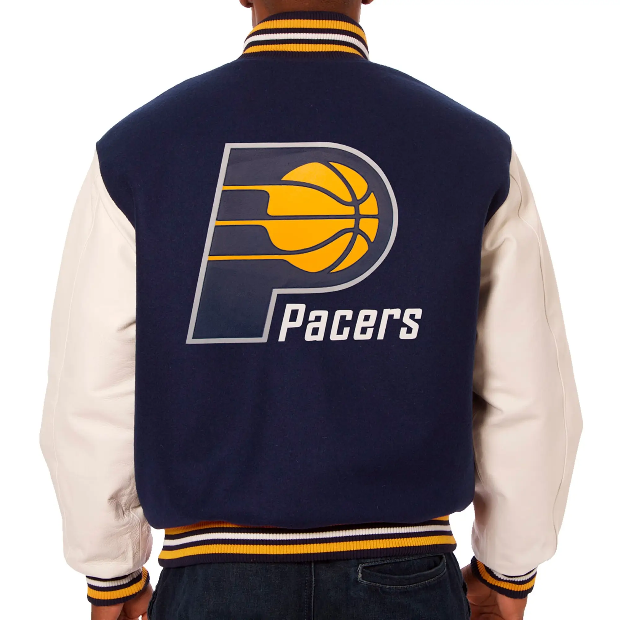 Navy Blue and White Indiana Pacers Two Tone Wool Varsity Jacket 1