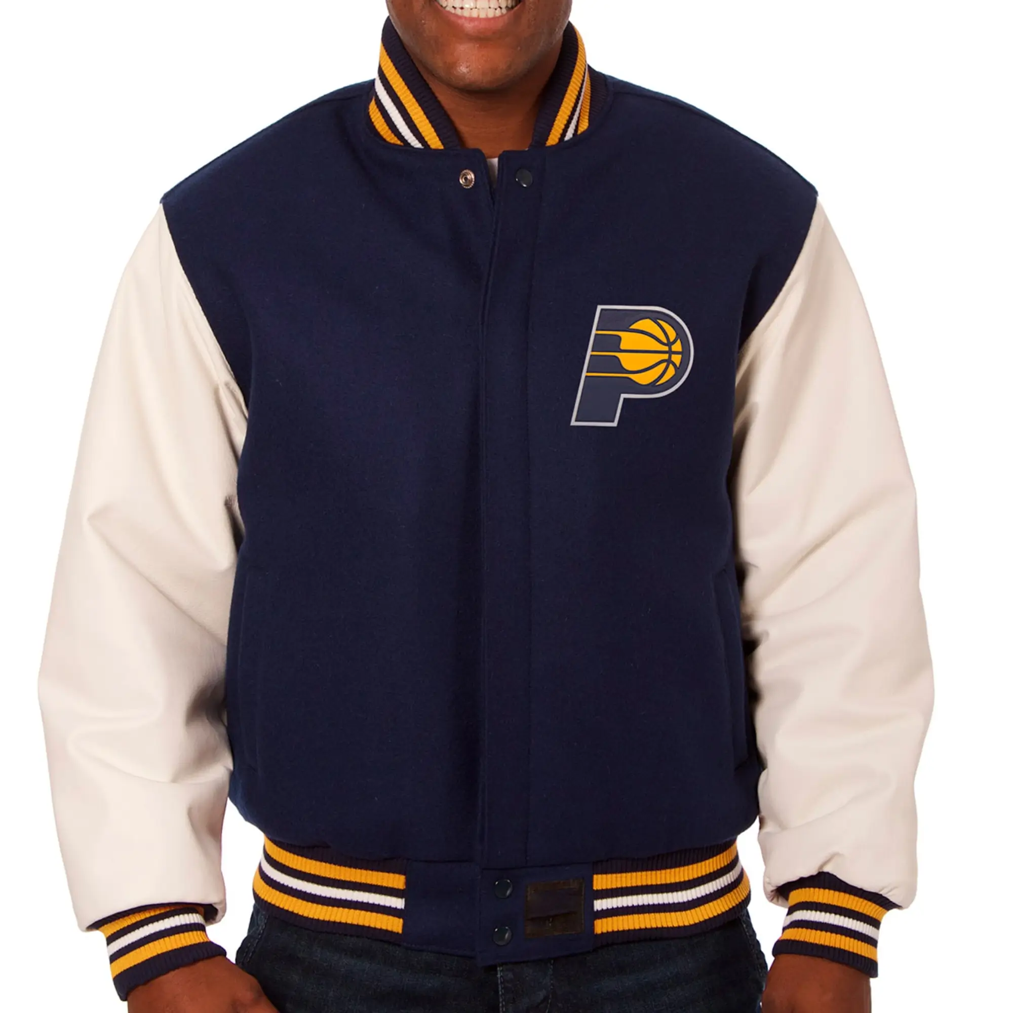 Navy Blue and White Indiana Pacers Two Tone Wool Varsity Jacket