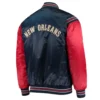 New Orleans Pelicans Enforcer Full-Snap Navy and Red Satin Varsity Jacket 1