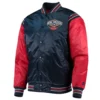 New Orleans Pelicans Enforcer Full-Snap Navy and Red Satin Varsity Jacket