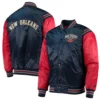 New Orleans Pelicans Enforcer Full-Snap Navy and Red Satin Varsity Jacket 3