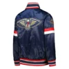 New Orleans Pelicans Home Game Navy Satin Varsity Jacket 3