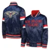 New Orleans Pelicans Home Game Navy Satin Varsity Jacket 4