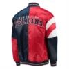 New Orleans Pelicans Leader Red and Navy Satin Varsity Jacket 1