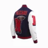 New Orleans Pelicans Mashup Wool and Leather Navy Blue and White Varsity Jacket 2