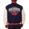 New Orleans Pelicans Navy Blue and White Two Tone Varsity Jacket 1